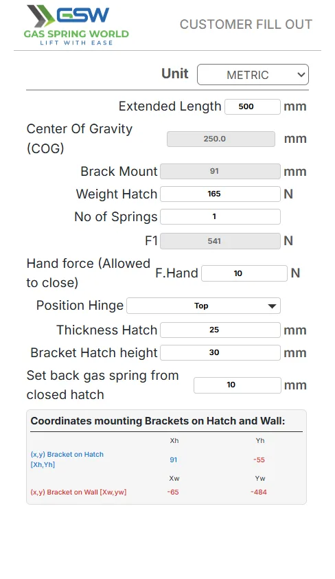 Gas Spring Calculator screen 1